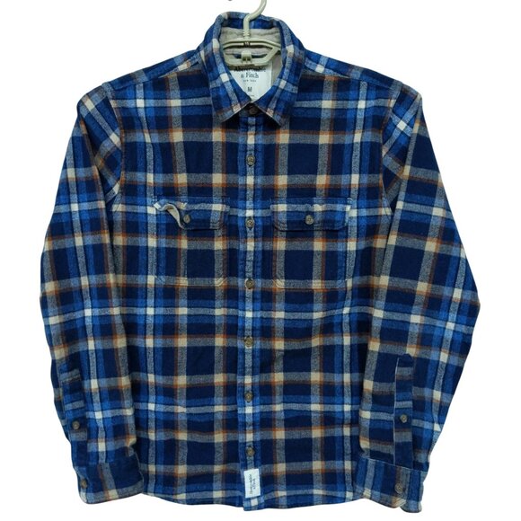 Vtg Abercrombie Fitch Blue Orange Plaid Flannel Shirt, Mens Medium 'Muscle Fit' - Picture 1 of 11